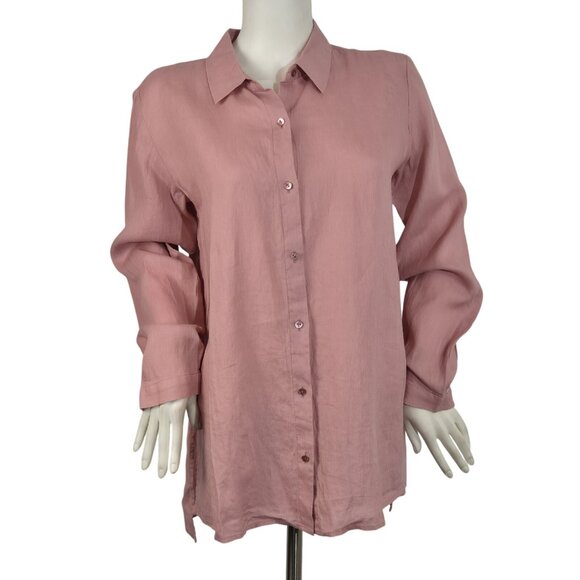 Eileen Fisher Women's Shirt Size Classic Long Sleeve Button Up Pink Pale (60) - Picture 2 of 12